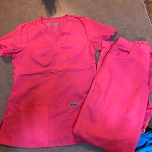 Hot pink scrub top and pant set